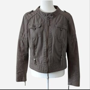 Blanc Noir Moto Jacket Waxed Cotton Brown Zipper Short Coat Women’s L
